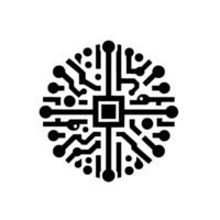 Circular Circuit Board Minimalist Black and White Arrangement of Electronics, Perfect for Digital Tech Concepts. vector
