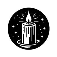 Black and White Candle in Circle with Starry Background vector