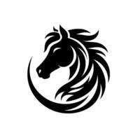 Silhouette of a Powerful Black Horse Head Encircled by Dynamic, Flowing Mane on White Background, Depicting Grace and Strength. vector