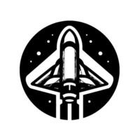 Black and White Space Shuttle Inside a Circular Nebula with Starlike Particles, Bold . vector