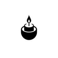 Minimalist Black and White Illustration of a Lit Candle in a Decorative Bowl, Symbolizing Light, Warmth, and Serenity. vector