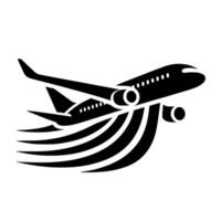Silhouette of a Jet Airplane Ascending, Depicting Speed and Motion with Curved Lines in Black and White. vector
