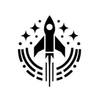 Abstract Black and White Rocket Launching Amid Stars and Circular Embodying Space Exploration, Innovation and Technology vector