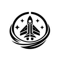 Black and White, Style Spaceship , Inside Circle with Stars, Minimalist, Futuristic . vector