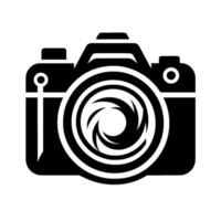 Stylized Black and White Illustration of a Digital Camera with a Lens Aperture , Shadow Effect on White vector