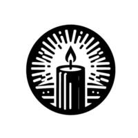Black and White Circular Candle with Radiating Light, Style. Minimalist . vector