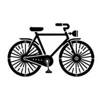 art, black bicycle illustration on white, retrostyle, includes headlight, saddle, and spoked wheels, clean and minimalist. vector