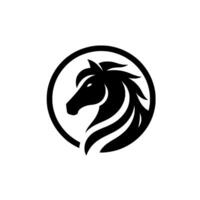 A minimalist and modern black horse head encircled on a white backdrop, showcasing elegance and power. vector