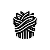 Abstract Black and White Intertwined FloralLike with Striped Elements on a White Backdrop. vector