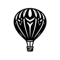 Silhouette of a classic hot air balloon in black against a white background, showcasing intricate details in a minimalistic art style. vector