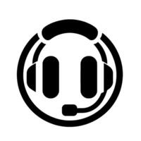 Minimalist Black White Circular A headset with a microphone inside of a circle, suitable for customer service. vector