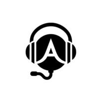 Minimalist Black and White A within Headphones, with Mic, Ideal for Audio Technology or Support vector