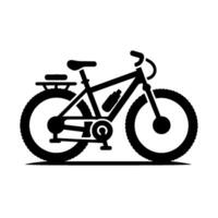 Silhouette of a mountain bike with a rack and water bottle, in a minimalist, style, set against a plain white background. vector