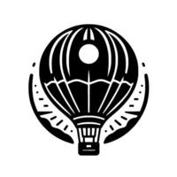 Black and White Hot Air Balloon Inside Circle with Decorative Dots and Lines vector