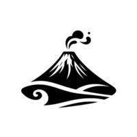 Stylized Black and White Volcano Erupting with Smoke, Abstract Mountainous Landscape, vector