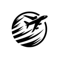 Black and White Illustration of Two Airplanes Flying Inside a Circle with Speed Lines, Travel Concept. vector
