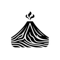 Abstract Black and White Silhouette of a Volcano with a Textured Pattern and Erupting Flames on a Bright White Background. vector