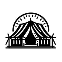 Monochromatic illustration of a circus tent under an arched shape, evoking nostalgia and classic amusement imagery. vector