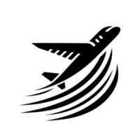 Bold Black and White Airplane Silhouette in Flight, Trailing Streamlines, Minimalist . vector