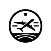 Circular Aviation Depicting Two Airplanes Taking Off, Simple Black Silhouette on a Light Background, Representing Flight. vector
