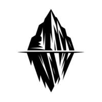 Symmetrical black and white illustration of an iceberg and its reflection, sharp lines against white background. vector
