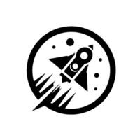 Black and White Rocket Launching Within a Circle Against a White Background, Space Exploration Concept. vector