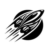 Stylized Black and White Spacecraft Silhouette with Linear and Circular Backdrop, Abstract Art. vector