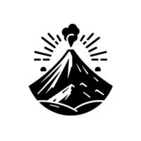 art of an erupting volcano with stylized rays of light and a simple, monochromatic black and white aesthetic. vector