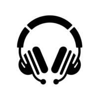 Bold Black and White Depiction of a Headset with a Microphone, Isolated on a Plain White Background. vector