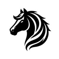 A stylized, monochromatic of a horses head, profile view with a flowing mane, symbol of elegance, power, and freedom. vector