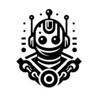 Artistic monochrome robot illustration, featuring stylized with antenna, a circular body accent, and a friendly, curvedsmile face. vector