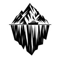 Stylized Black and White Illustration A Ship Navigates a Hidden Iceberg, Representing Danger. vector