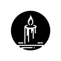 Minimalist Black and White Circular Featuring a Lit Candle with Dripping Wax, Representing Remembrance and Warmth. vector
