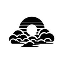 Abstract Black and White Illustration of a Sun Emerging from Layered Clouds, Suggesting Serenity and Minimalism. vector