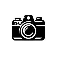of a Classic Camera, Black and White with a Lens Circle and Shadow, Isolated on White, Photography Concept. vector