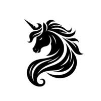 Elegant Black Unicorn Silhouette with Flowing Mane, Symbolizing Grace and Magic, Set Against a Pristine White Background. vector