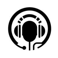 Black and White Circular Depicting a Person Wearing Headset with Microphone and a Circular Border, Perfect for Support or Assistance vector