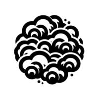 A stylized, abstract composition of nested, semicircular cloudlike shapes in contrasting black and white, forming a dense, spherical form with scattered dots. vector