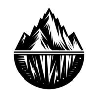 illustration depicting a stylized mountain range reflected in a lake, in a minimalist black and white style, emphasizing the peaks. vector