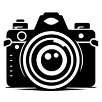 Bold Black and White Illustration of a Classic DSLR Camera with Concentric Lens Circles and Minimalist . vector