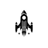 Stylized Black White Rocket with Ethereal Glow and Winglike Fins, Emerging from Starry Space vector