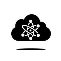 Abstract black cloud featuring a white atom structure, representing cloud technology, and data storage on a stark white background. vector