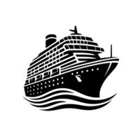 Monochromatic Cruise Ship Illustration with stylized ocean waves, black on white, perfect for travel logos and vector