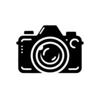 Bold, black and white illustration of a stylized digital camera, evoking a sense of simplicity and classic . vector