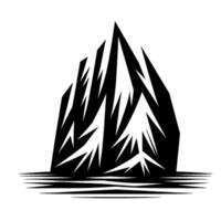 Striking Black and White Geometric Illustration of a Glacierlike Structure with Sharp Edges and Horizontal Lines Representing Water Below. vector