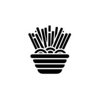 Black and white minimalist illustration of french fries in a stylized bowl, representing fast food with clean lines and a modern aesthetic. vector