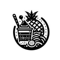 Black and White Summer Pineapple, Sundae, and Tropical Fruit Blend in Circular , Symbolic of Refreshment. vector