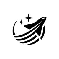 Sleek Black Space Shuttle Silhouette Soaring Past Stellar Orbits on White Background, Representing Innovation and Future Exploration. vector