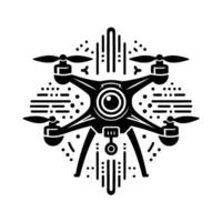 Monochromatic Geometric Drone with Propellers, Camera, and Abstract Decorative Elements. vector