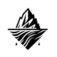 black and white illustration of an iceberg with dripping water and reflection, symbolizing climate change and rising sea levels. vector